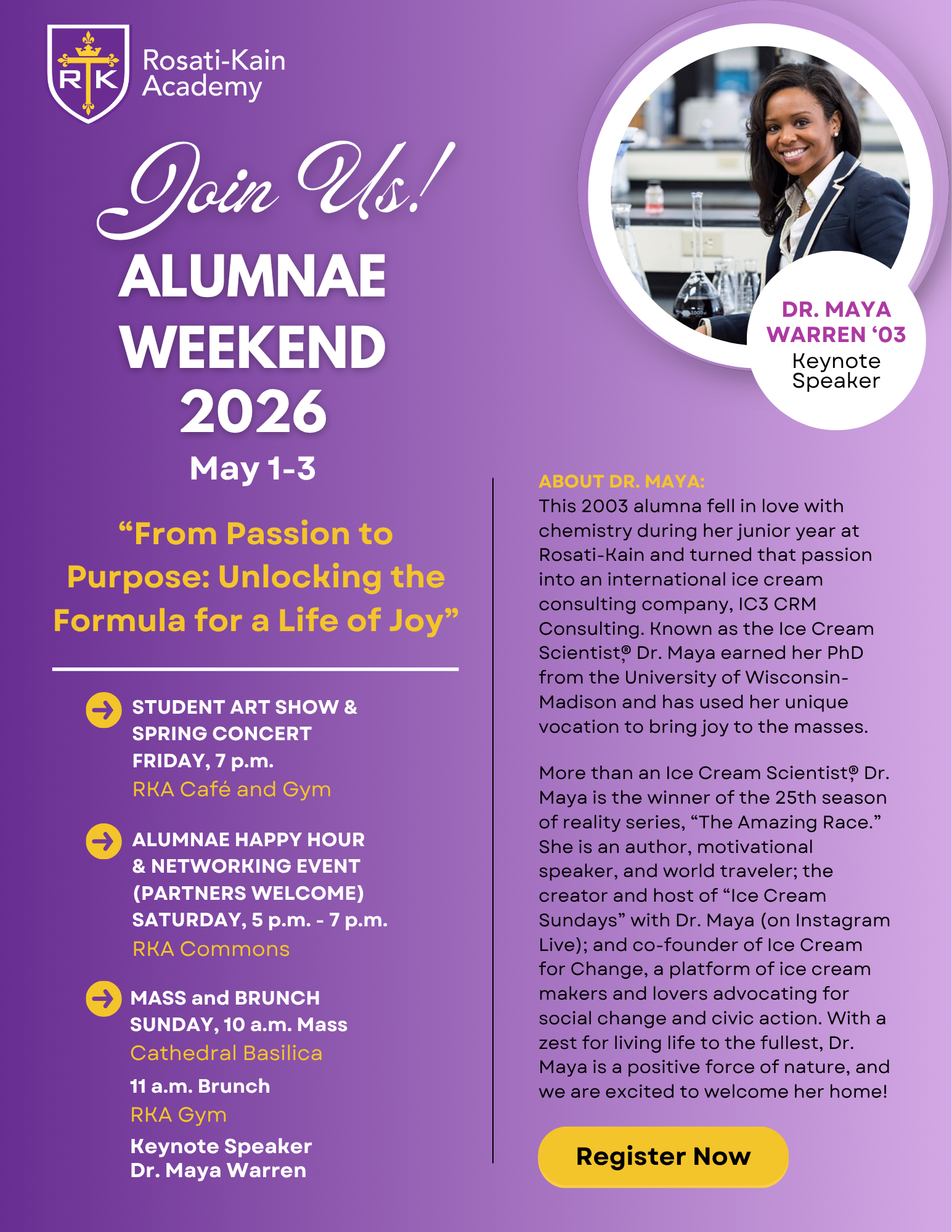 2026 Alumnae Weekend Flyer Maya