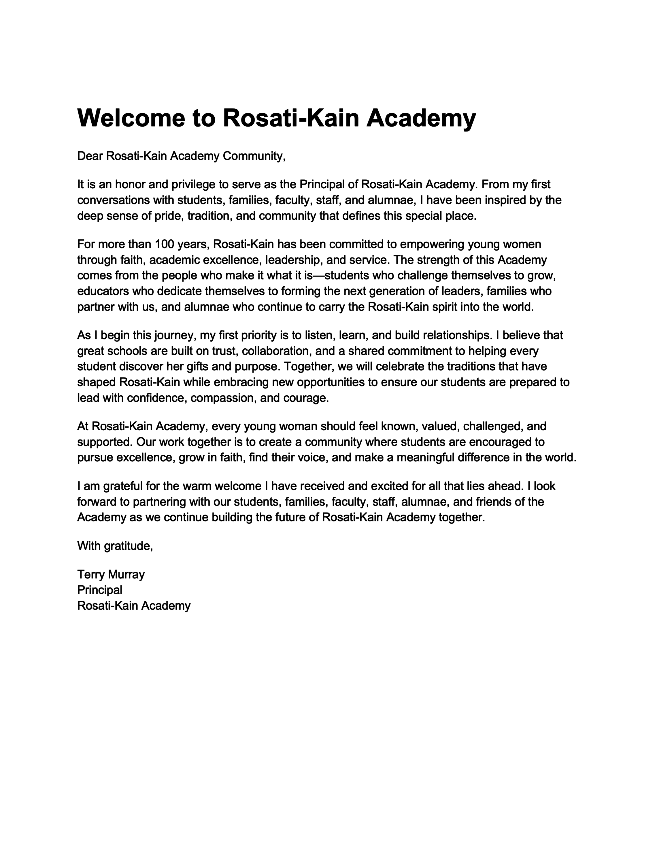 Welcome To Rosati Kain Academy   From The Principalpng